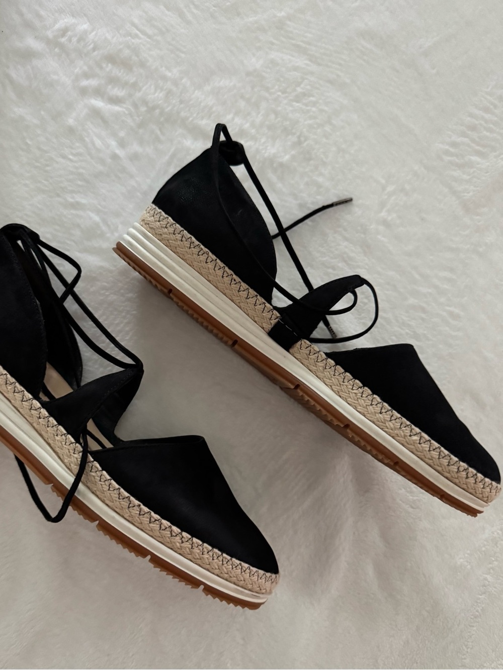 PAUL GREEN NEW Black Lace-Up Espadrille Platform Wedges